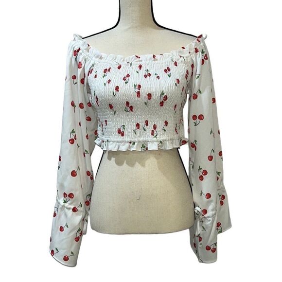 FTF Off the Shoulder Cherry🍒 Print Top - Picture 2 of 10